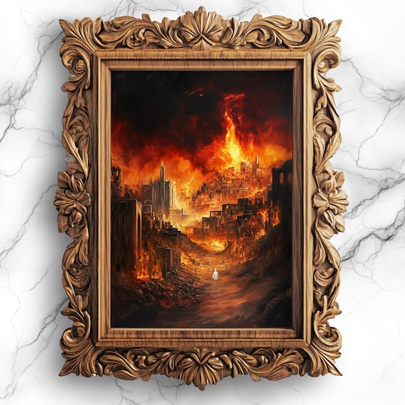 Sodom And Gomorrah Burning City Biblical Religious Art Poster