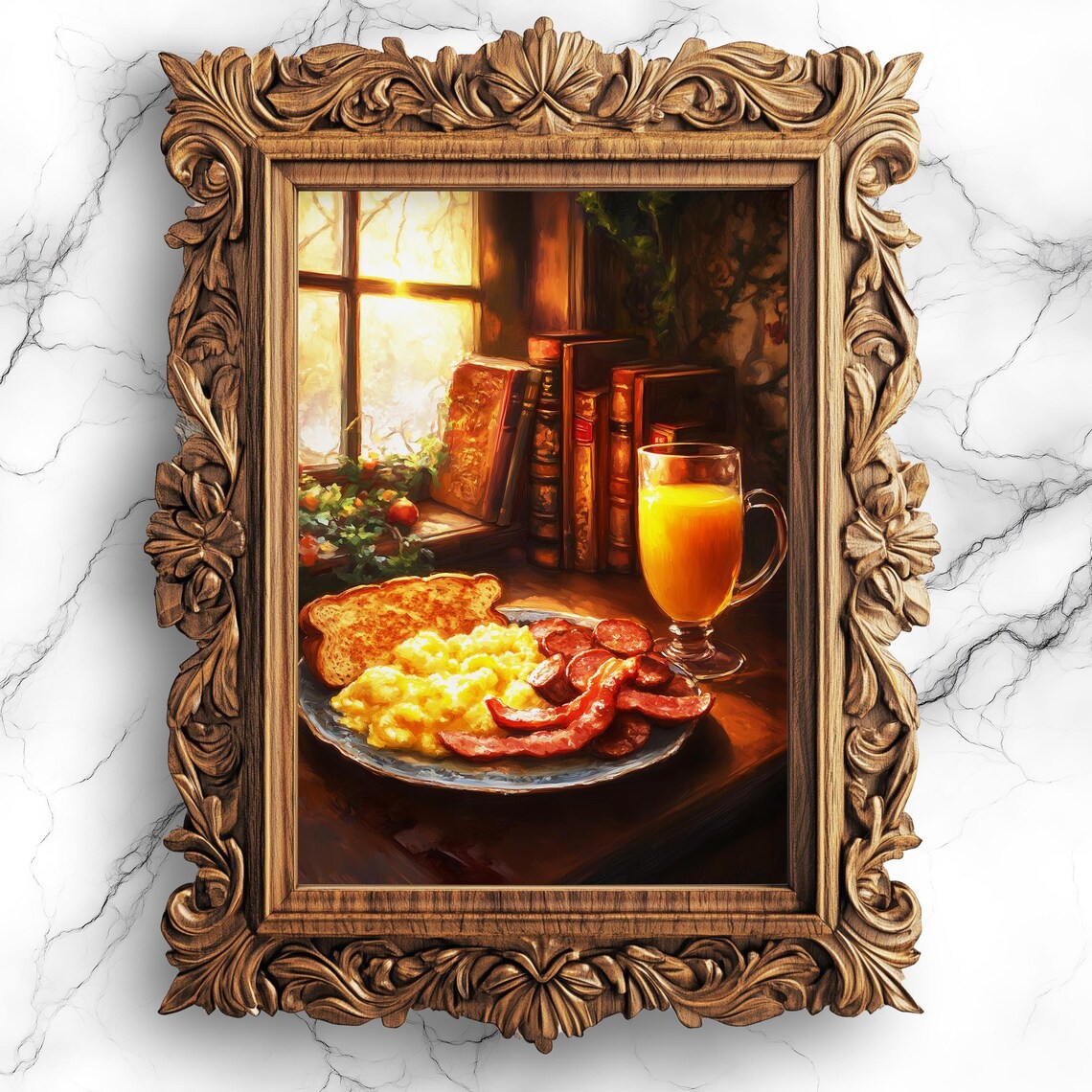 Dark Academia Breakfast Scene Vintage Art Print