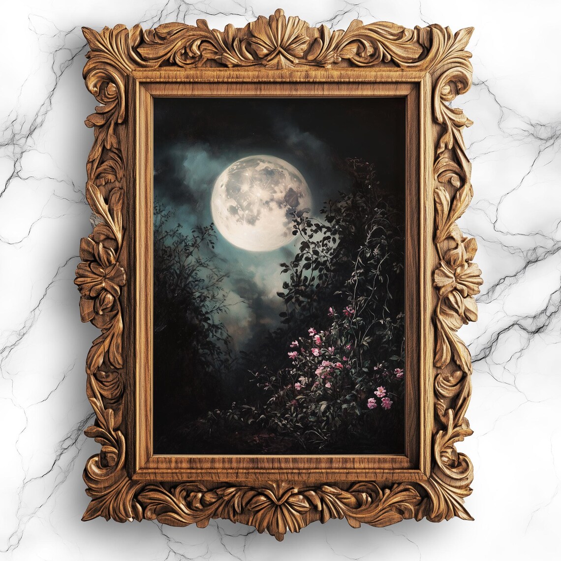 Gothic Botanical Moonlight Art Print, Dark Academia