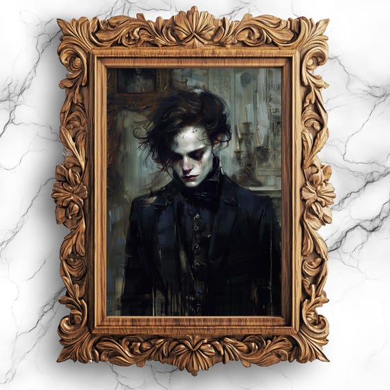 Victorian Vampire Portrait Gothic Art Antique Young Decor Creepy Vintage Artwork Halloween Home Decoration Prt7