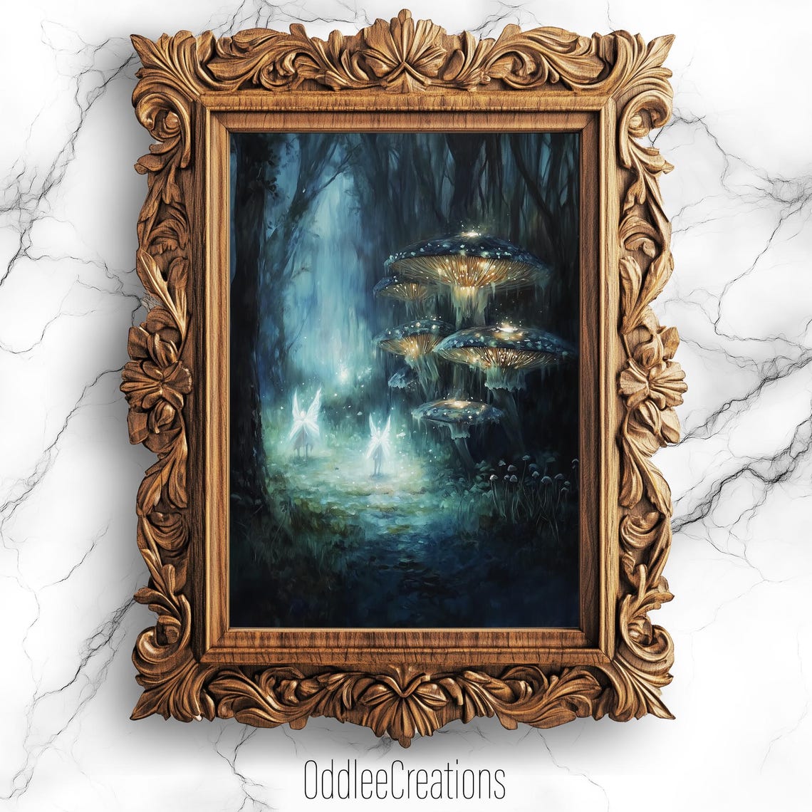 Magical Faeries Mushroom Glade Dark Fantasy Oil Painting Poster
