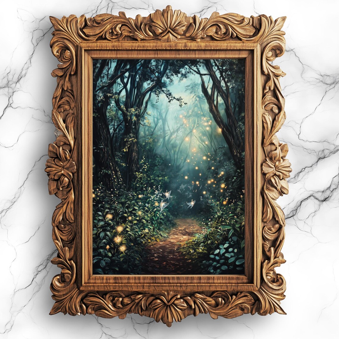 Mystic Firefly Forest Fairies Enchanted Woodland Night Art Print