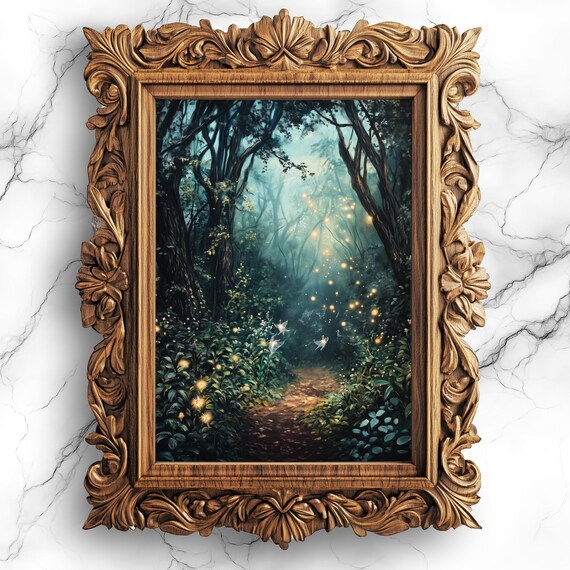 Mystic Firefly Forest Fairies Enchanted Woodland Night Art Print