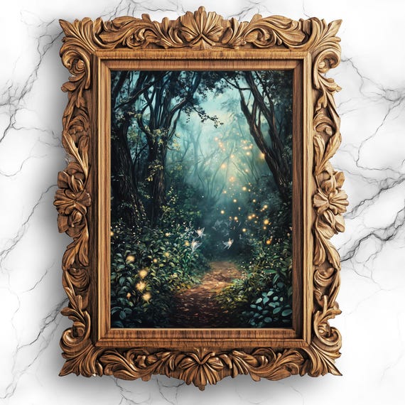 Mystic Forest And Fairies Art Print Moody Enchanted Woods For Home Decor Sce106
