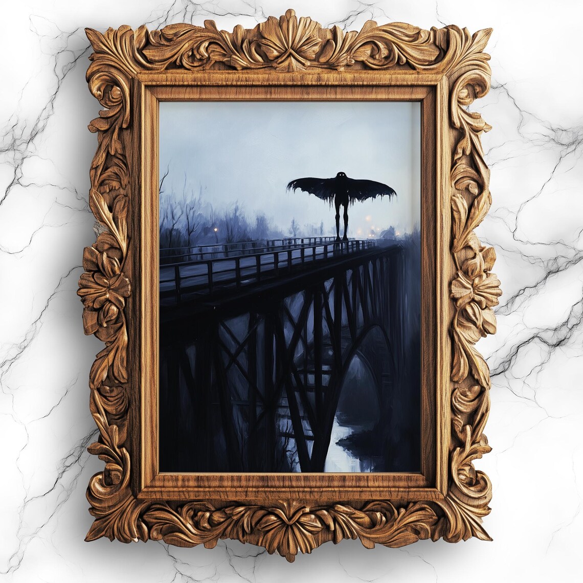 Mothman Dark Academia Wall Art, Moody Oil Painting