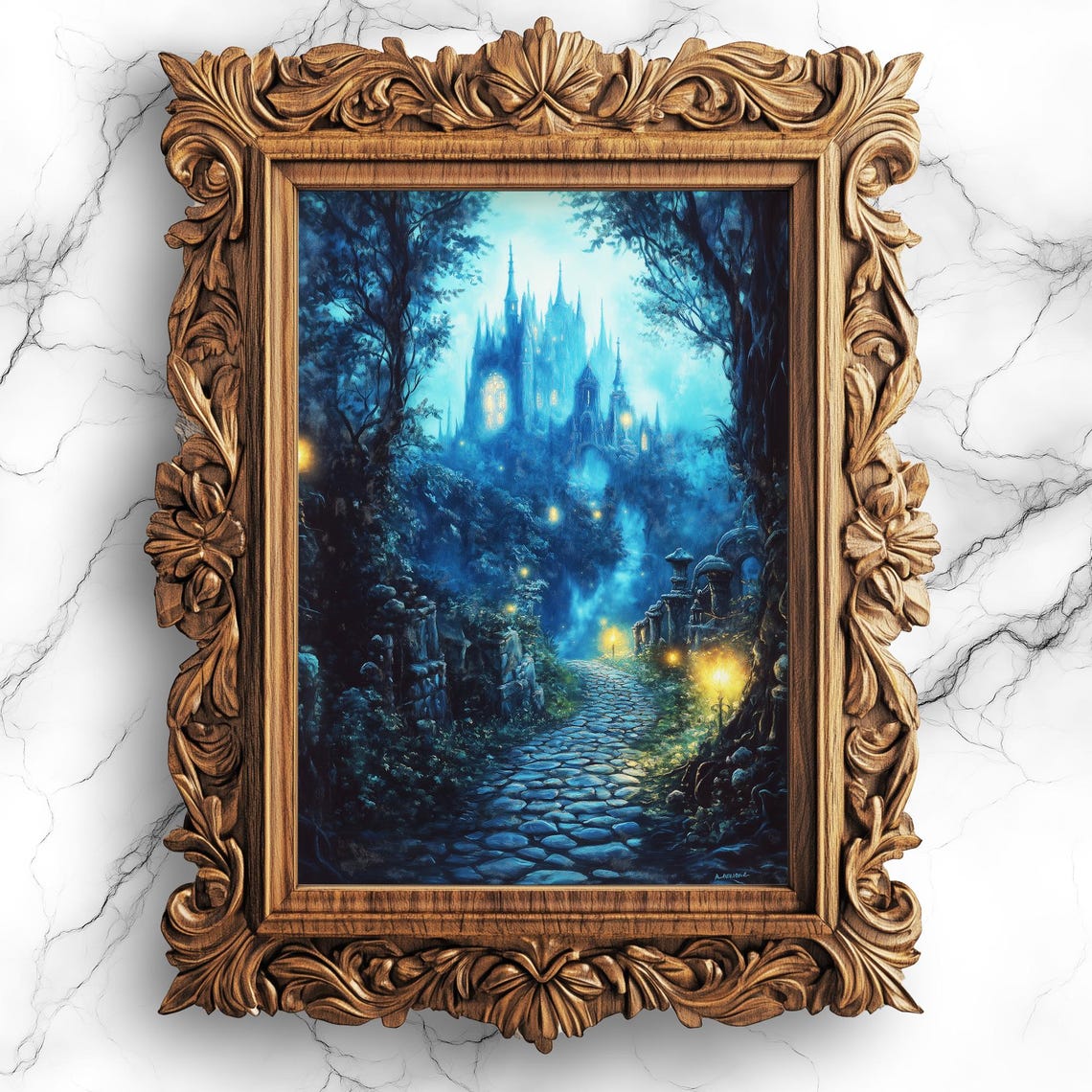 Enchanted Moonlit Castle Forest Dark Fantasy Mystical Wall Art