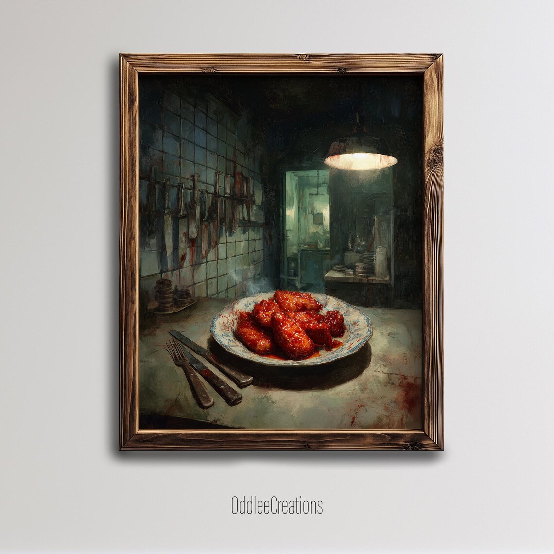 Spooky Horror Kitchen Chicken Tenders Cinematic Dark Food Art Poster