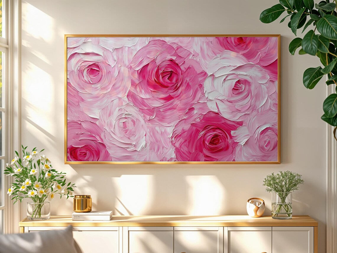 Spring Pink Abstract Floral Painting, Modern Roses - Image 2
