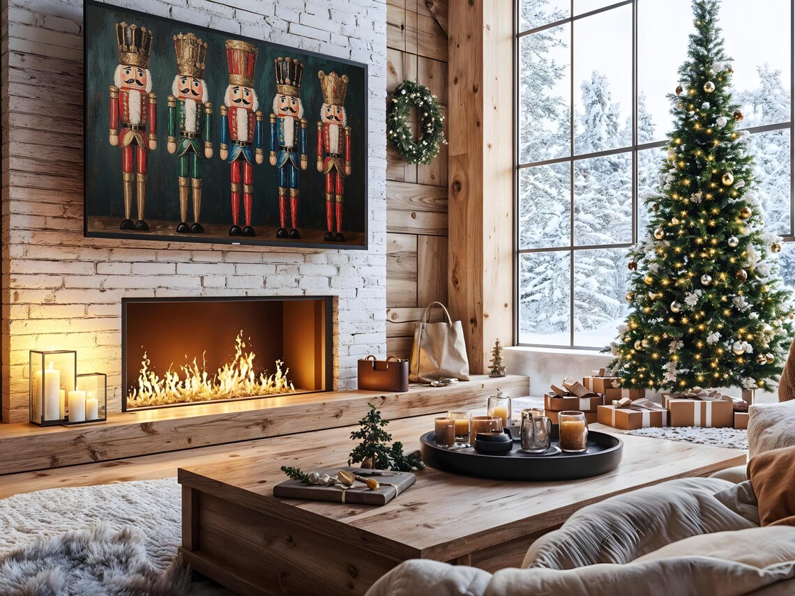 Christmas Nutcracker Frame Tv Art Moody Holiday Nutcracker Painting For Frame Tv Antique Christmas Decor - Image 2