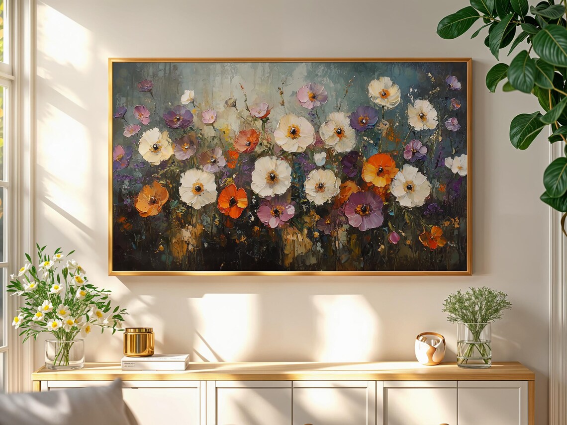 Spring Frame Tv Art Wildflowers Botanical Floral Moody Vintage Artwork For Frame Wallpaper - Image 2