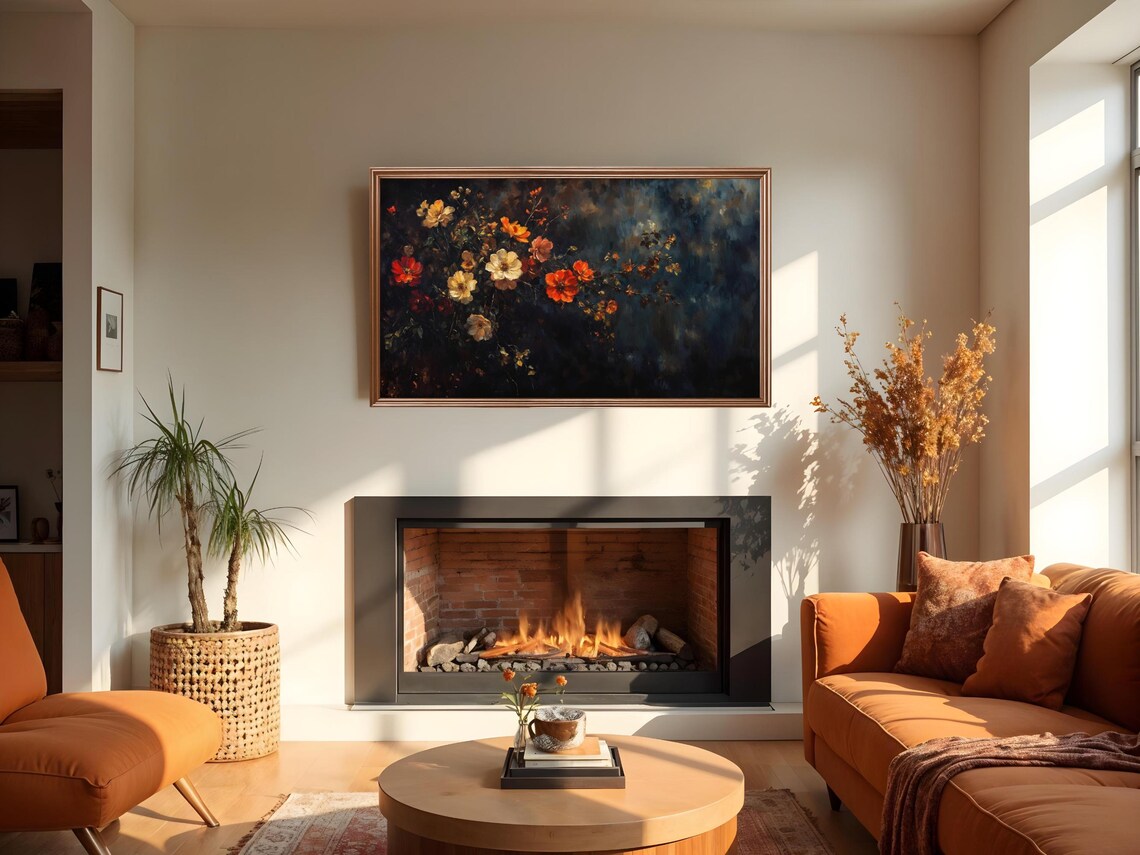 Fall Floral Frame TV Art, Vintage Autumn Flowers - Image 2