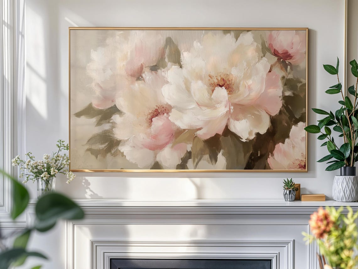 White Peonies Soft Romantic Vintage Floral Oil Painting Wall Poster - Image 4