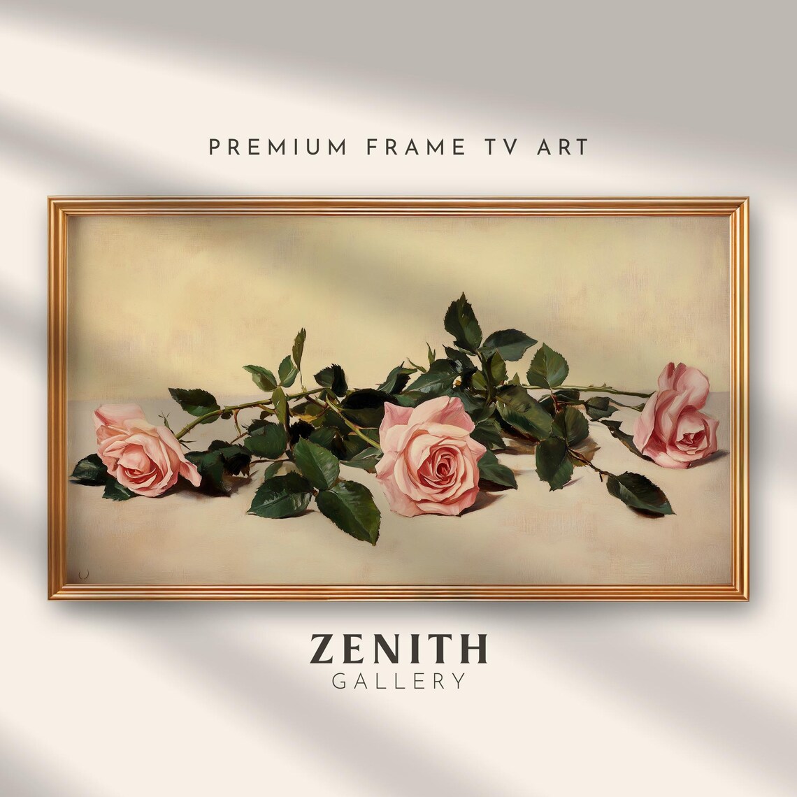 Vintage Pink Roses Branch Botanical Oil Painting Floral Art Print