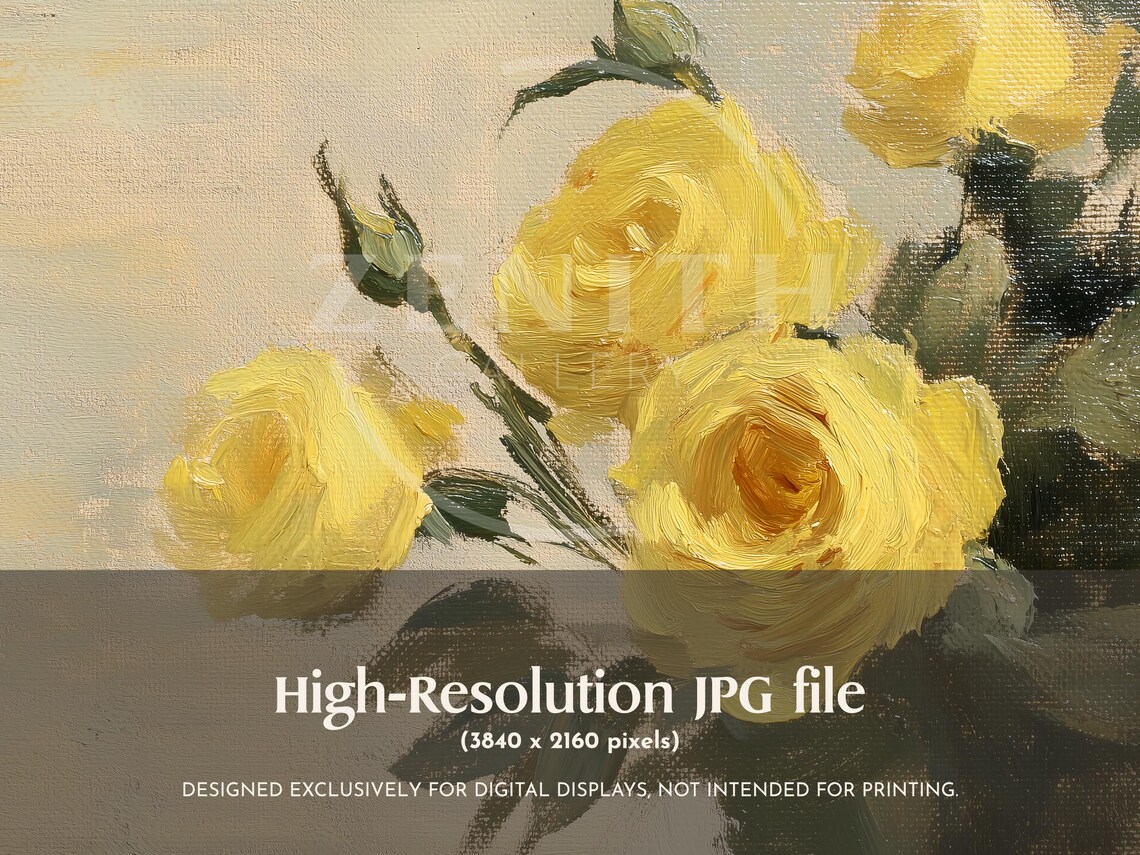 Frame Tv Art Roses Modern Yellow Botanical Flowers Oil Painting For Frame Tv Floral Tv Wallpaper Farmhouse Decor - Image 3