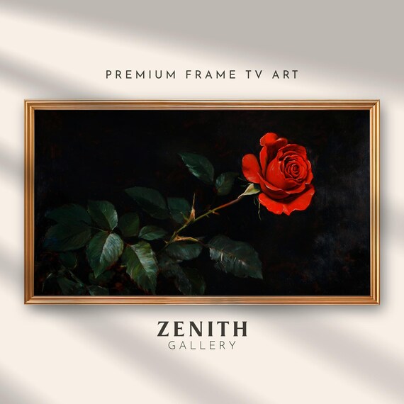 Valentines Day Frame Tv Art Red Rose Vintage Botanical Flowers Oil Painting Dark Moody Floral Farmhouse Decor For Frame