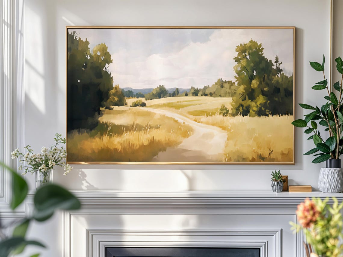 Country Road Golden Summer Field Trees Vintage Landscape Art Poster - Image 4