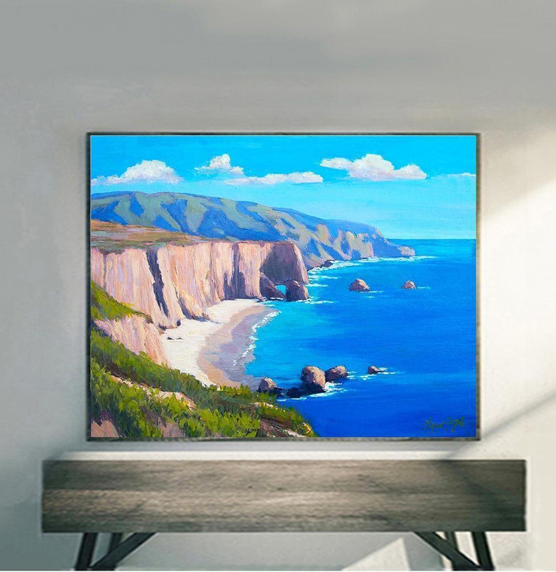 Big Sur Sea Cliffs Towering Rock Formations Ocean Beach Travel Poster