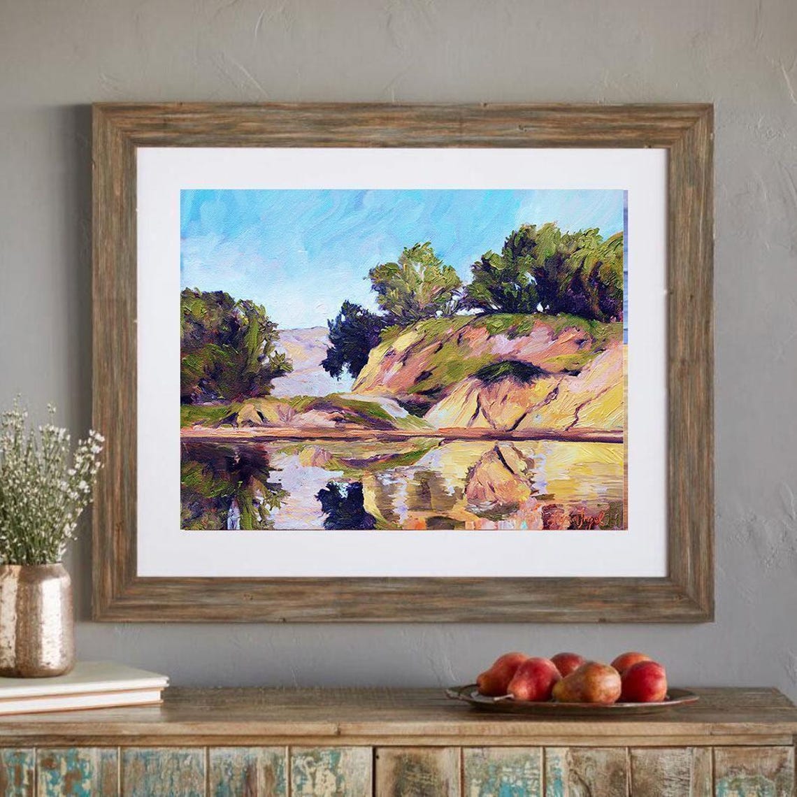 Goleta Beach Slough Golden Cliffs Water Reflection Painting Poster - Image 5