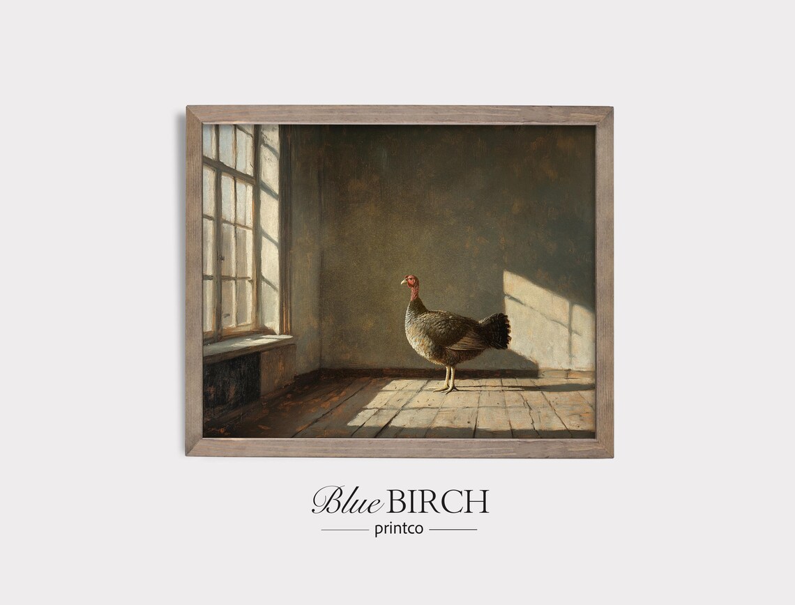Rustic Turkey in Sunlit Farmhouse Moody Oil Painting Wall Art
