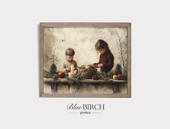Vintage Christmas Children Candlelit Table Cozy Holiday Poster
