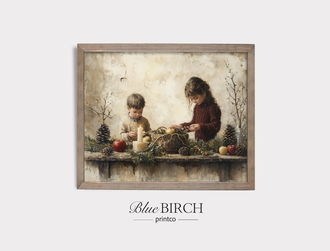 Vintage Christmas Children Candlelit Table Cozy Holiday Poster