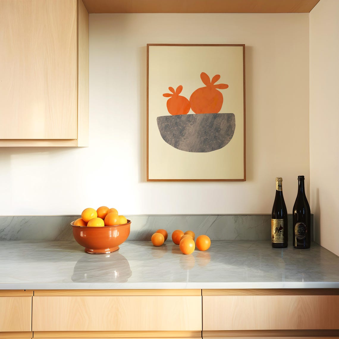 Two Juicy Oranges In Gray Bowl Minimal Fruit Still Life Poster - Image 3