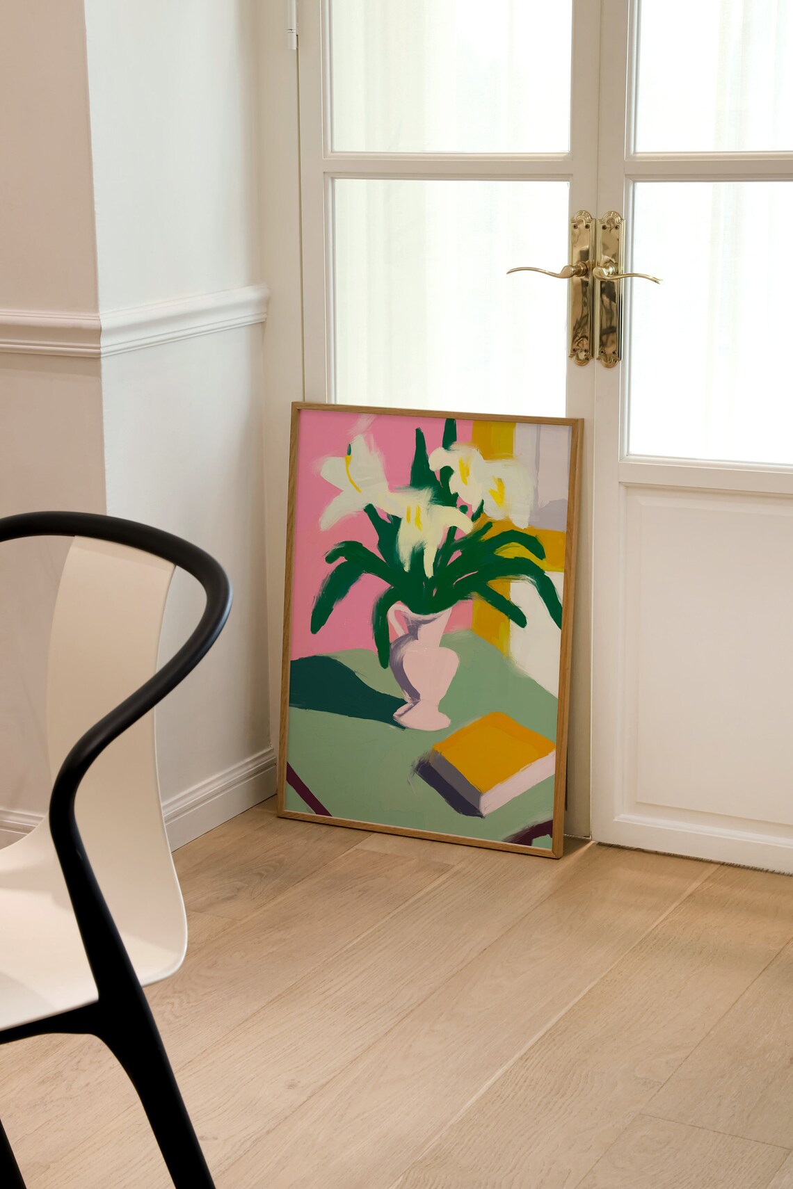 White Lilies In A Vase Colorful Still Life Floral Painting Poster - Image 2