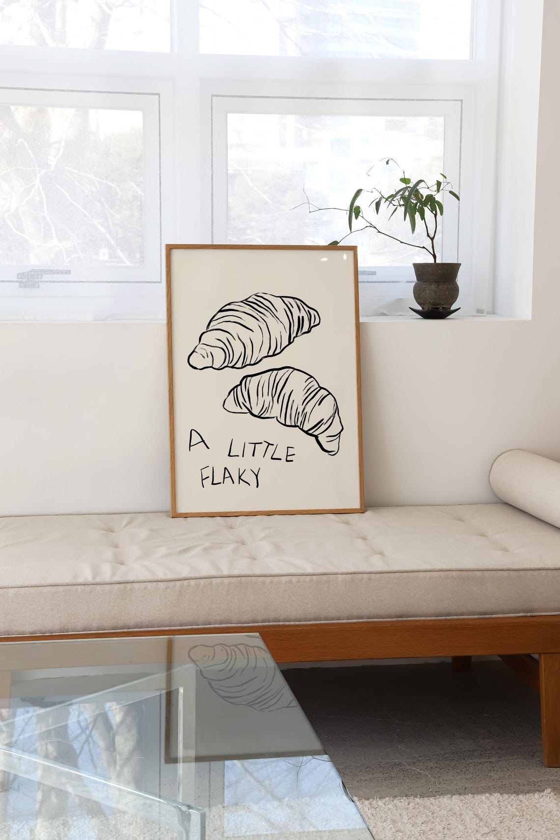 A Little Flaky Two Croissants Minimal Line Drawing Food Poster - Image 2
