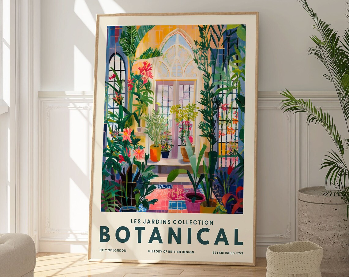 Botanical Greenhouse Interior Les Jardins Colorful London Art Poster