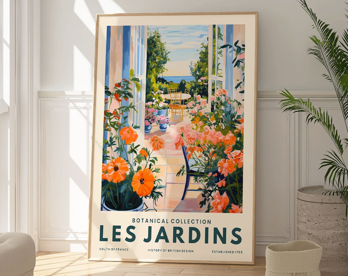Les Jardins South Of France Terrace Flowers Sea View Art Poster