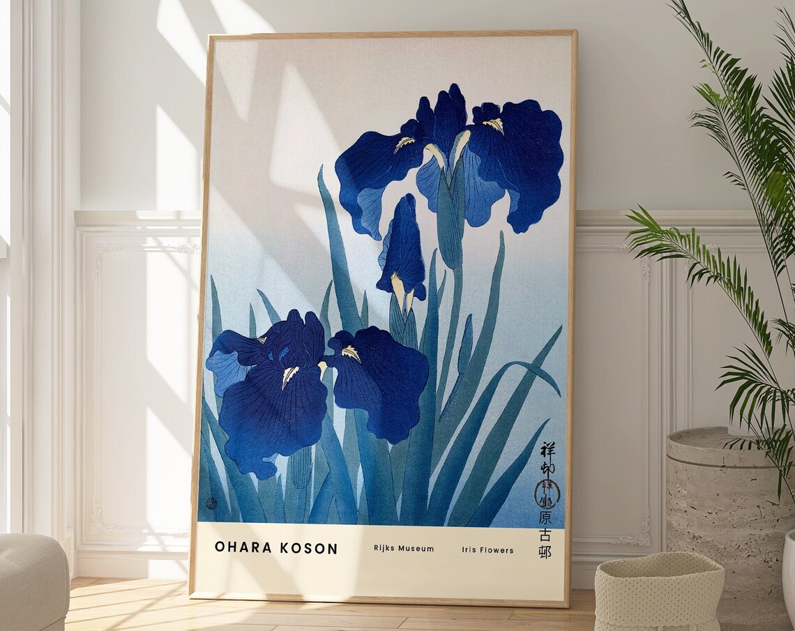 Ohara Koson Iris Flowers Blue Japanese Woodblock Botanical Print
