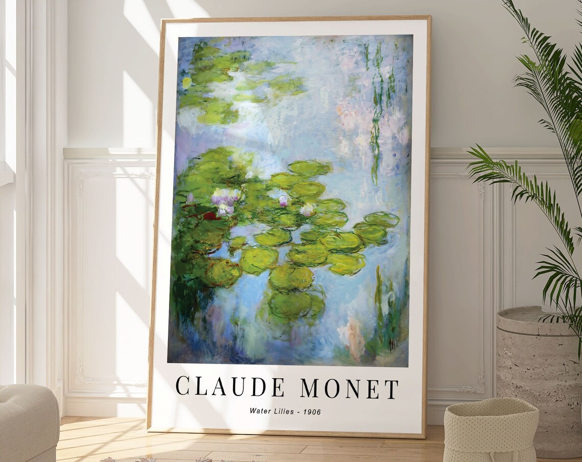Claude Monet Water Lilies 1906 Green Lily Pads White Blooms Soft Poster