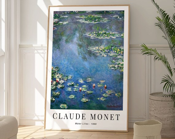 Claude Monet Water Lilies 1899 Cobalt Blue Pond White Yellow Lilies Poster