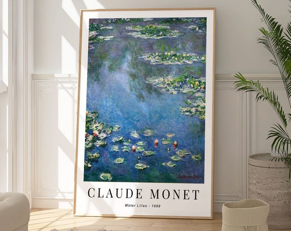 Monet Water Lilies Print Famous Artwork Poster Nature Inspired Blue Art Botanical Floral Impressionism Modern Home Decor Gift For Her