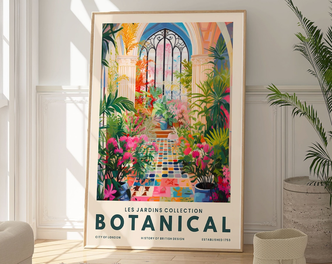 Les Jardins Botanical Glasshouse Pink Flowers London Art Poster