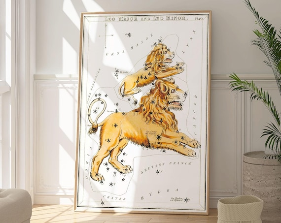 Leo Major And Leo Minor Antique Constellation Star Chart Zodiac Poster