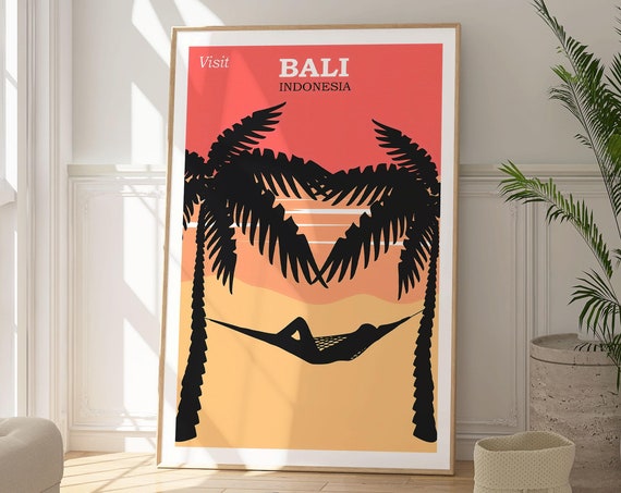 Visit Bali Indonesia Art Poster Travel Print Minimalist Modern Artwork Stylish Art Decor Relaxing Beach Print Travel Lovers Gift