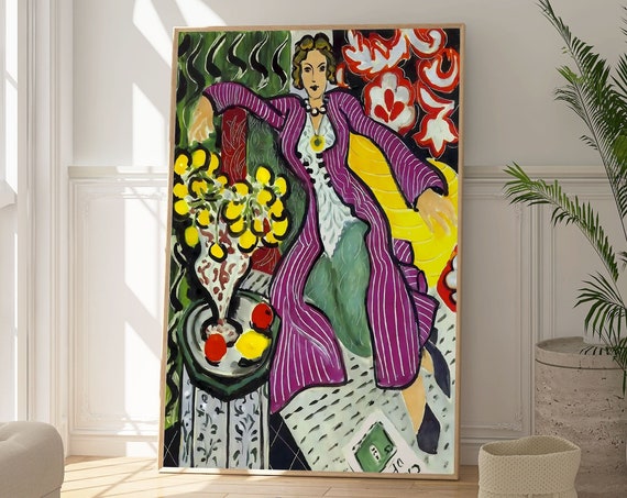 Henri Matisse Woman In Purple Coat Print Popular Artist Colourful Poster Modern Artwork Gallery Wall Art Famous Portrait Housewarming