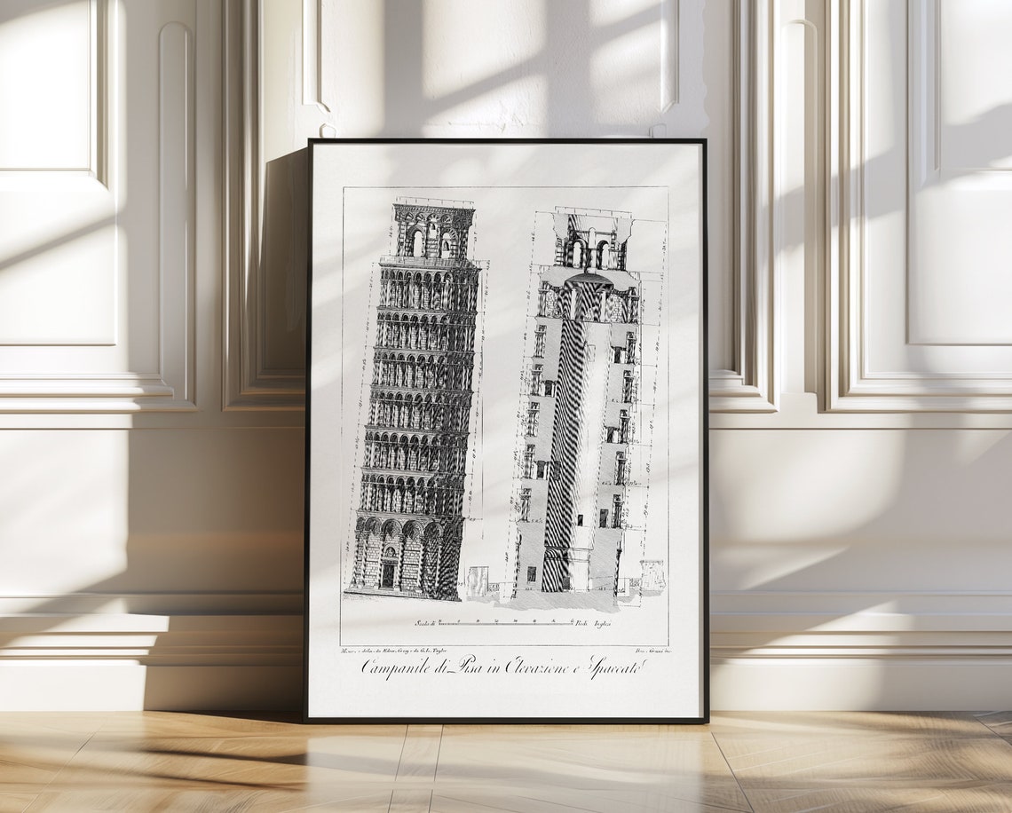 Leaning Tower of Pisa Elevation Vintage Architecture Engraving Poster - Image 4