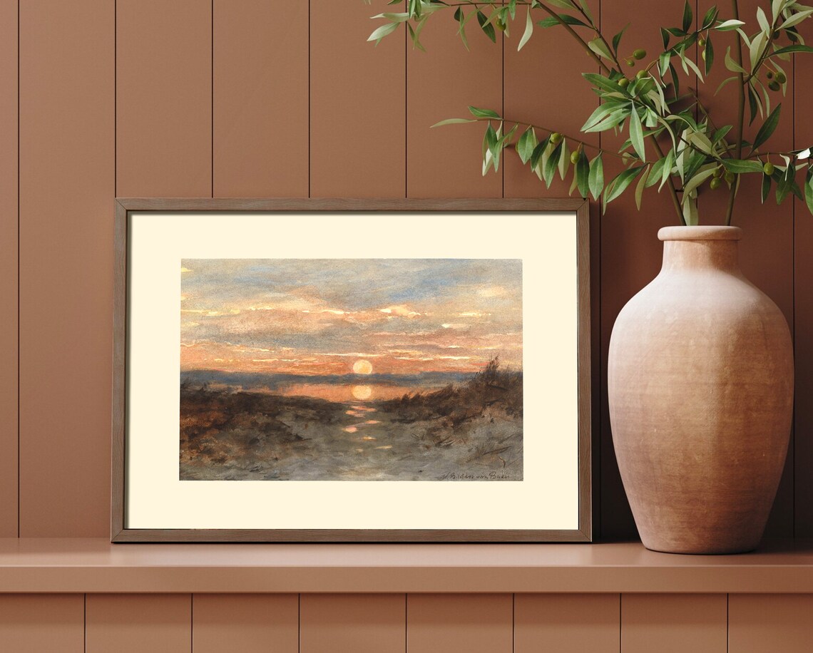 Sunset Over Marshland Golden Reflection Watercolor Evening Poster - Image 2
