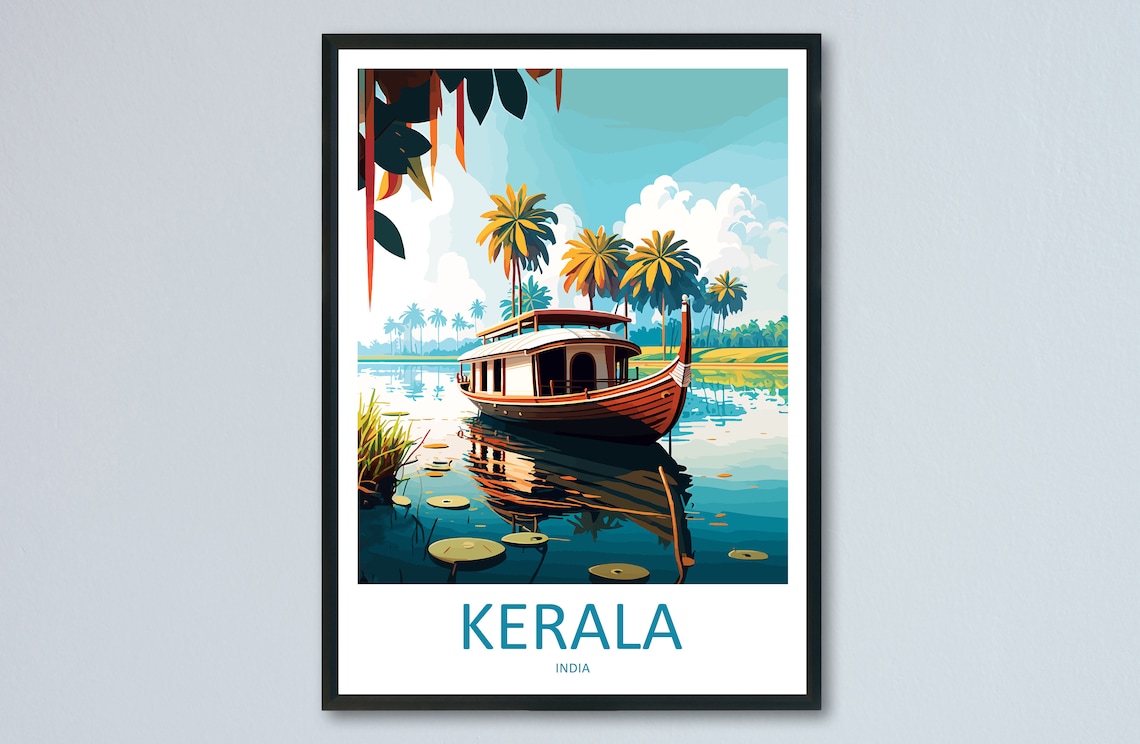 Kerala Travel Poster, India Home Decor Art