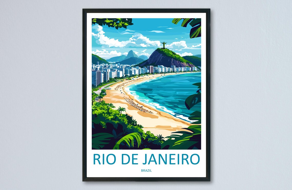 Rio de Janeiro Copacabana Beach Christ the Redeemer Travel Poster