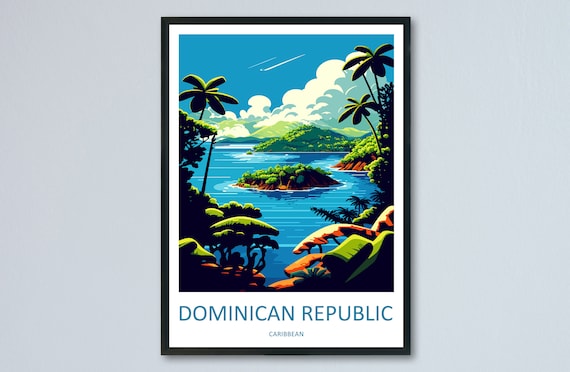Dominican Republic Caribbean Tropical Bay Islands and Palms Poster