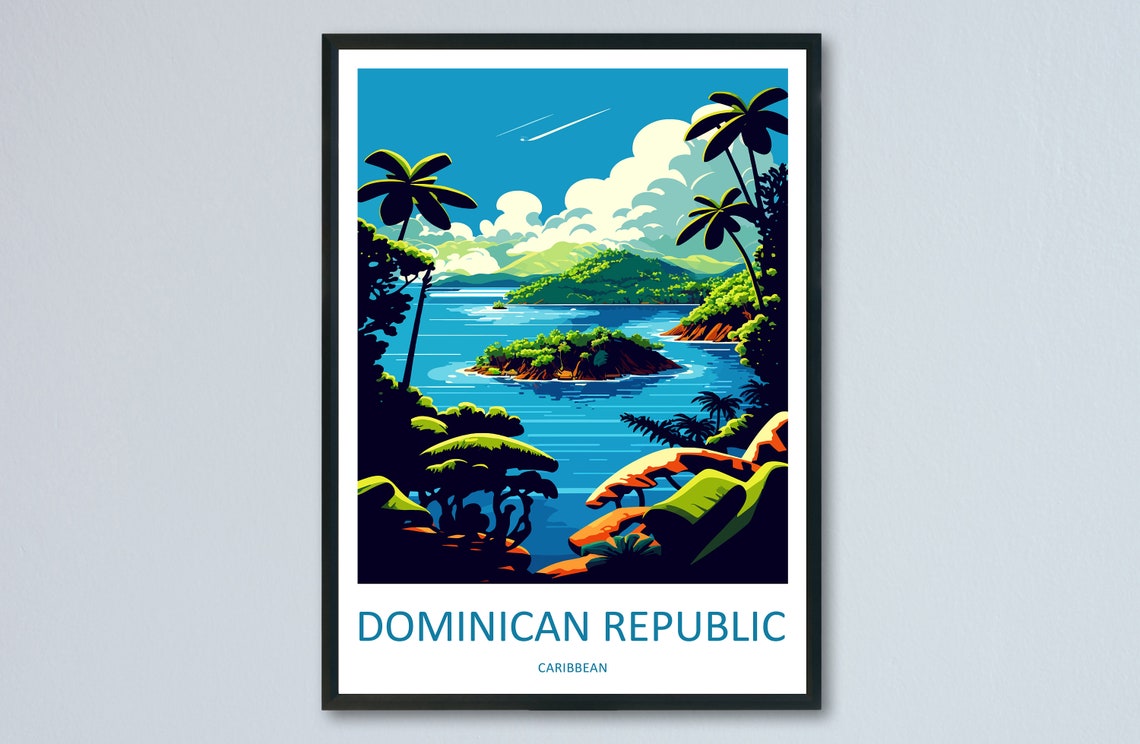 Dominican Republic Caribbean Tropical Bay Islands and Palms Poster