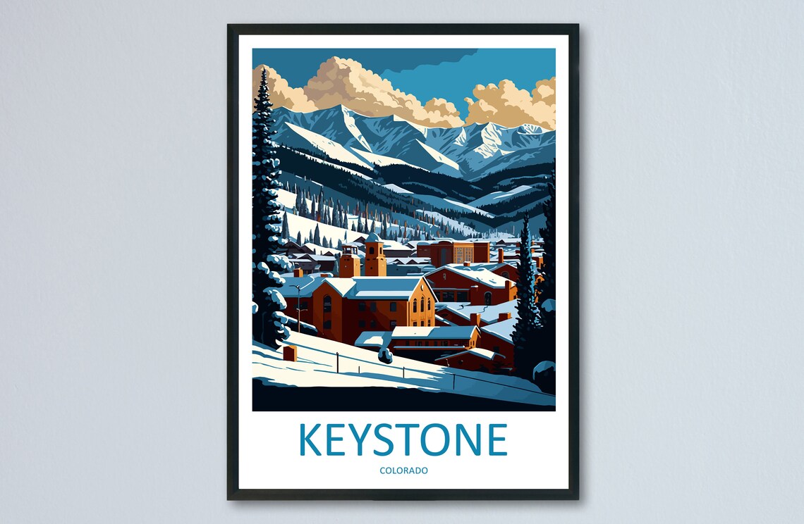 Keystone Colorado Snowy Ski Village Mountain Winter Travel Poster