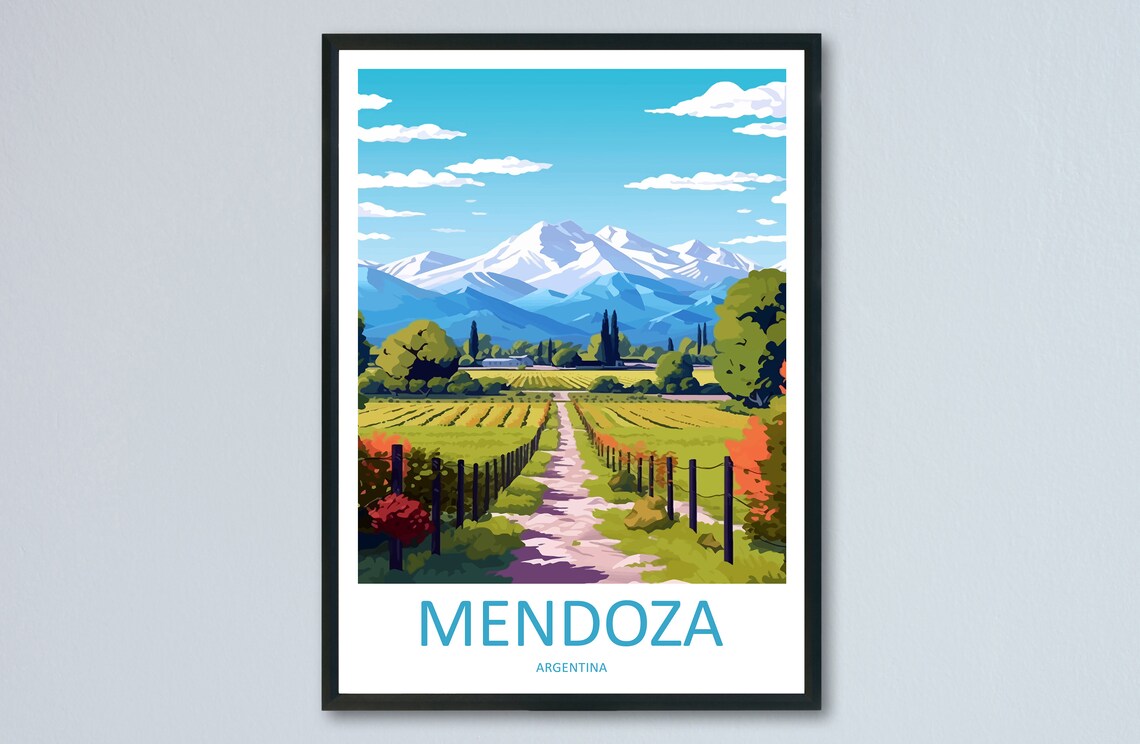 Mendoza Travel Poster, Argentina Wall Art Print