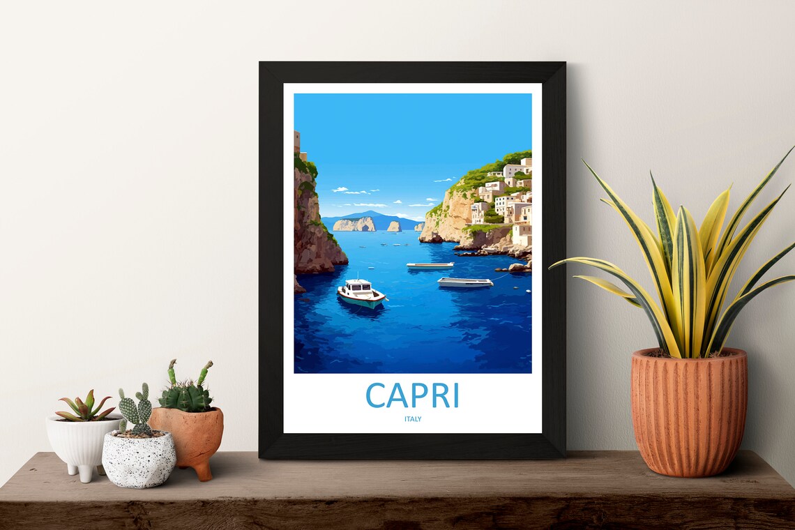 Capri Italy Blue Grotto Coast Boats Amalfi Style Travel Poster - Image 3