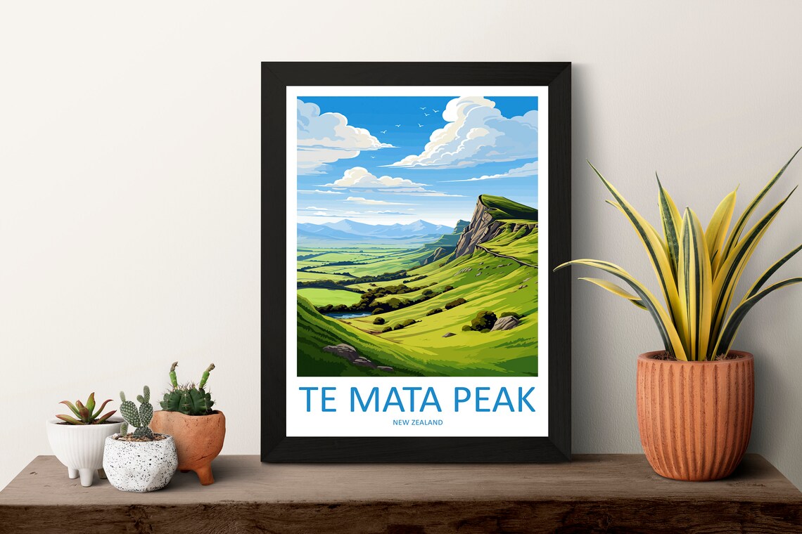 Te Mata Peak Green Valley Ridgeline New Zealand Travel Poster - Image 3