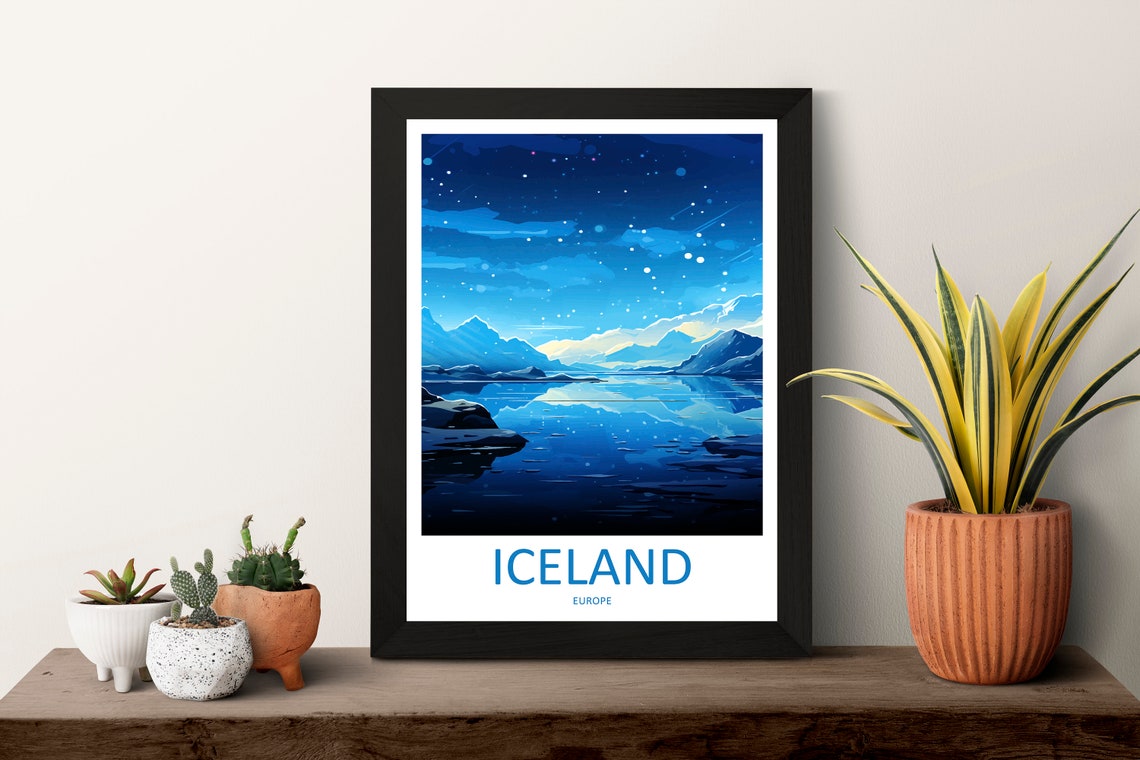 Iceland Starry Night Glacial Lake Snowy Peaks Winter View Poster - Image 3