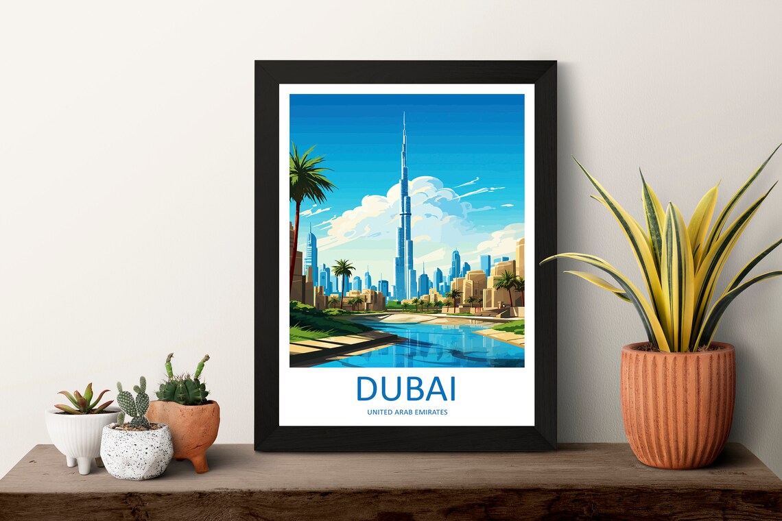 Dubai Skyline Burj Khalifa United Arab Emirates Travel Poster - Image 3